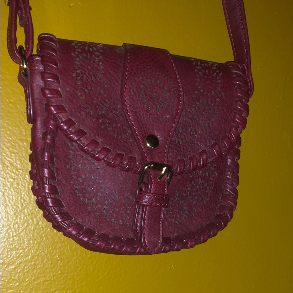 Maroon Faux Leather Crossbody Bag - Picture 2 of 6